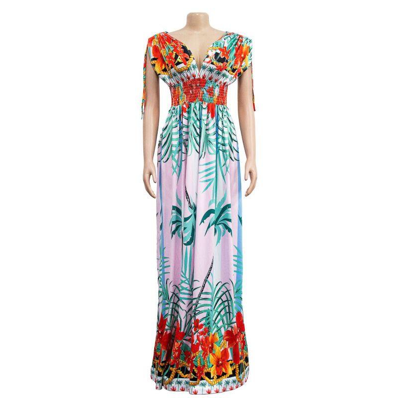 Fashion women's flower color painting sleeveless V-neck dress
