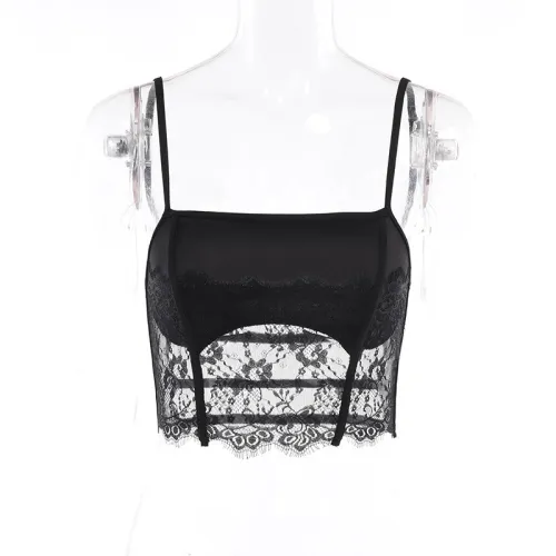Strap Lace Perspective Sexy Open Back Top Versatile Short Spicy Girl Vest
