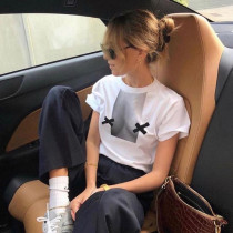 Round neck short sleeve street print long versatile T-shirt