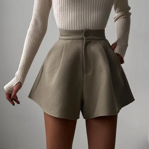 Loose wide leg high waist shorts with vintage casual pants