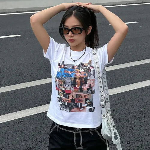 Featured portrait print Spicy Girl loose casual t-shirt loose versatile short-sleeved top