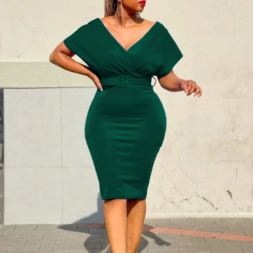 V-neck fashionable sexy buttock elastic dress