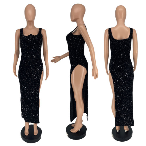Golden velvet sequin dress