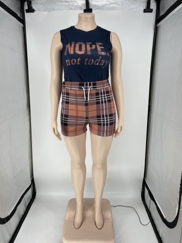 Casual side slit machine eye strap printed letter sports two-piece suit large size