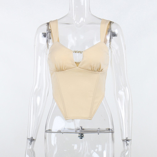 Sexy suspender hollowed-out letter tunic top slimming solid color versatile casual vest