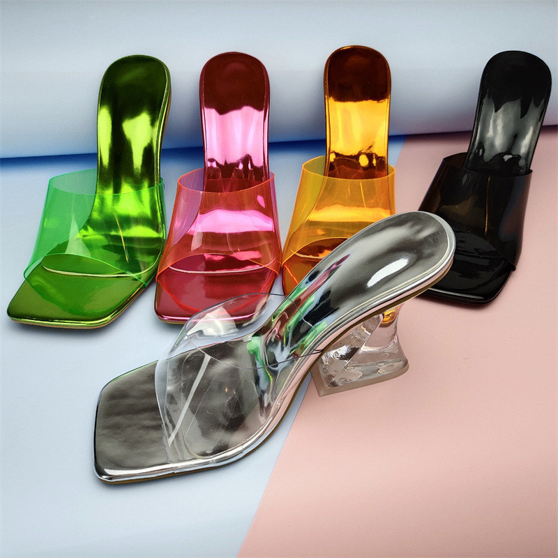 Fashion color crystal heel sandals transparent heel color PVC characteristic sandals