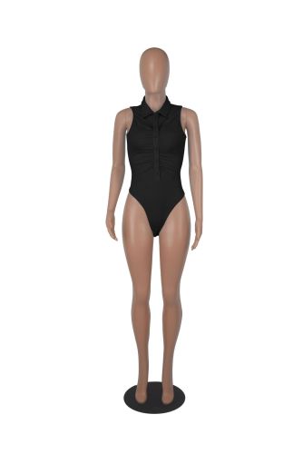 Sexy slim lapel sleeveless top, buttoned pleats, slim fit, thin bottom one-piece dress for women