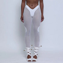 Design Perspective Mesh Panel Contrast V-Neck Irregular Leggings