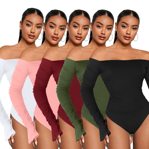 Rib Flare Long Sleeve Off Shoulder Jumpsuit