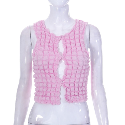 Slim Fit Popcorn Plaid Sexy Sleeveless Top Short T-Shirt