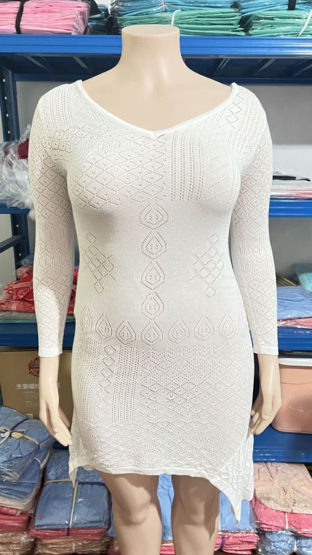 Hollow out knit sweater long sleeve dress
