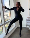 Long sleeve jumpsuit with wool collar and cuffs