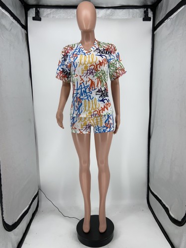 Fashion Graffiti Print Casual 2PK Set