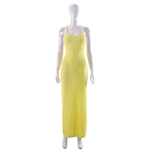 Fashion Wave Cross Strap Open Back Slim Fit Dress