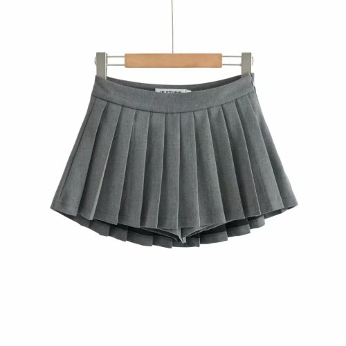 Women's fashion solid color front short back long anti glare pleated short skirt skirt skirt