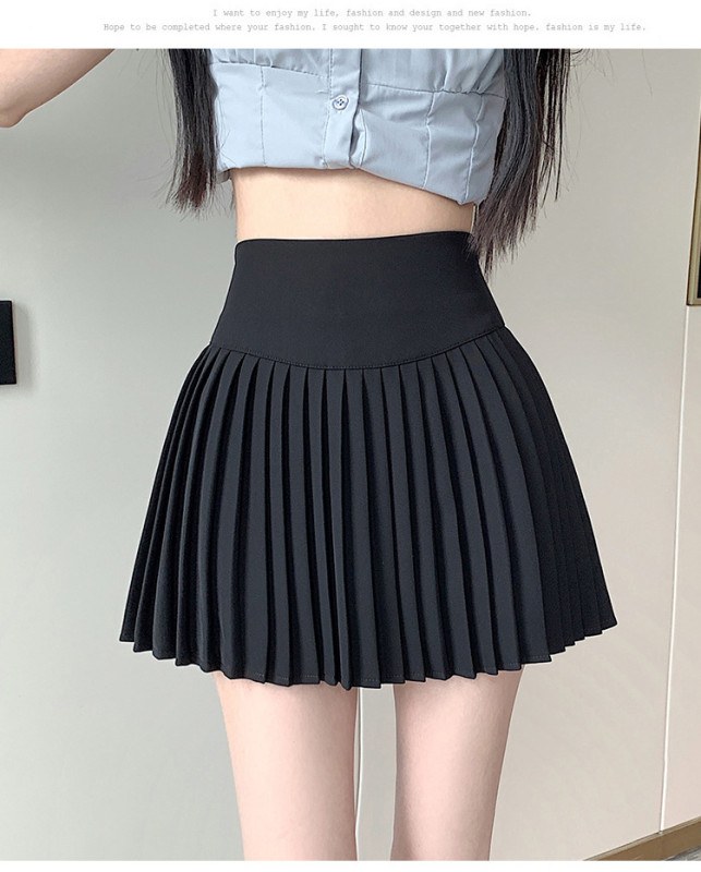 Anti glare pleated skirt Women's skirt Short skirt High waist Slim skirt Simple A-line skirt