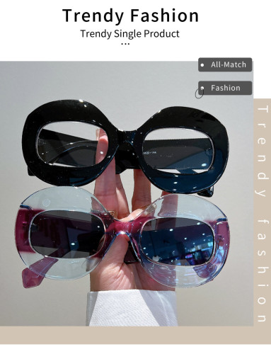 Fashion Light Luxury Sunglasses Fashion Hip Hop Transparent Double Color Oval Frame Sunglasses