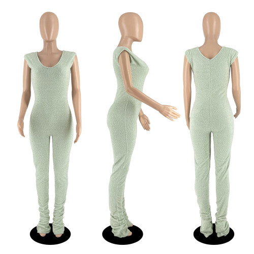 Fashion Rice Fleece Comfortable Sleeveless Stacked Pants Jumpsuit