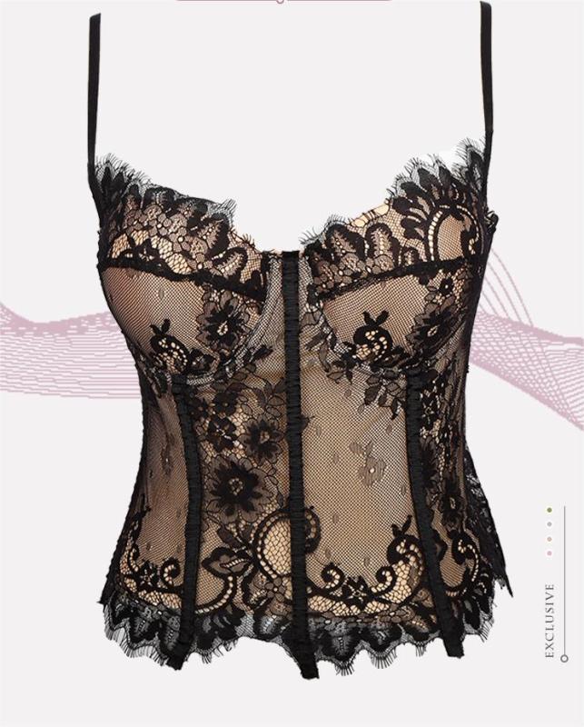 Thin fishbone suspender with waistband, sexy lace bottom vest, no bra, can be worn over a spicy girl mesh blouse