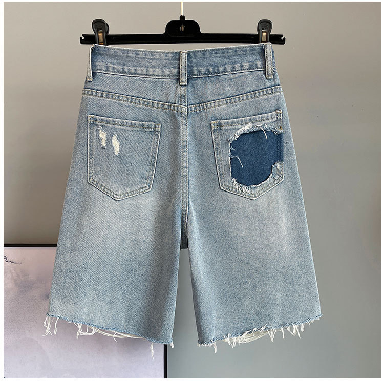 Heavy Industry Diamond studded beaded high waist denim shorts Slim fit versatile student tassel hot pants