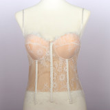 Thin fishbone suspender with waistband, sexy lace bottom vest, no bra, can be worn over a spicy girl mesh blouse