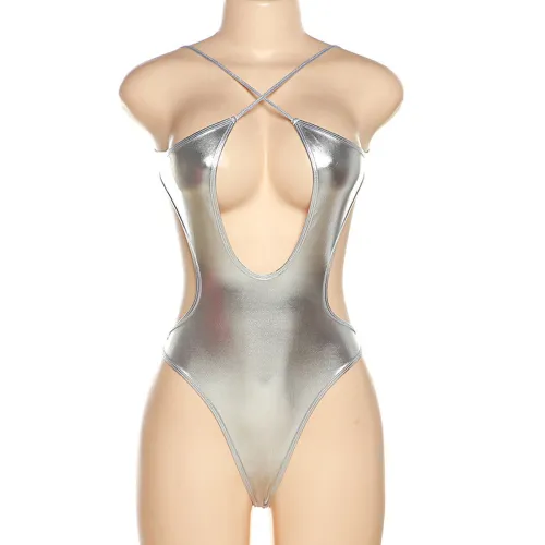 Women's sexy backless cross tie cut out T-shirt bottomed jumpsuit