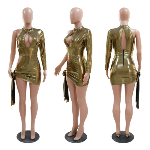 Sexy Hollow Out Irregular Solid Party Dress Patchwork hem