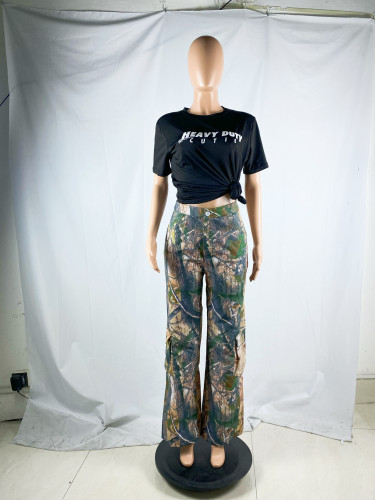 Fashion casual camouflage printed overalls