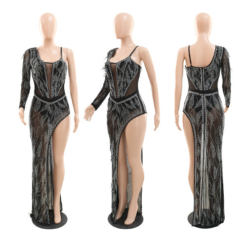 Women's Hot Diamond Sexy Irregular Nightclub Dress
