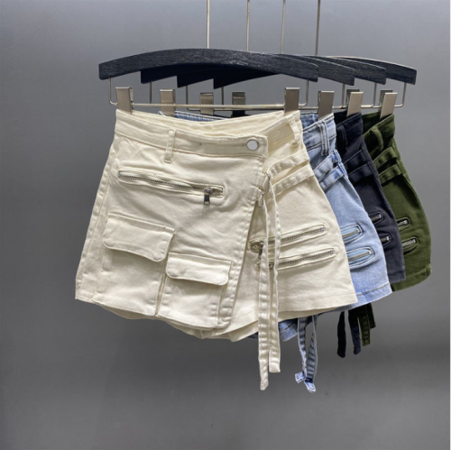 Irregular Denim Shorts A-line High Waist Loose Slim Wide Leg Hot Pants Worksuit Skirt