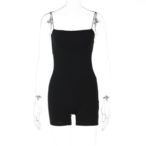 Fashion Sexy Solid Color Slim Fit Open Back Strap Jumpsuit