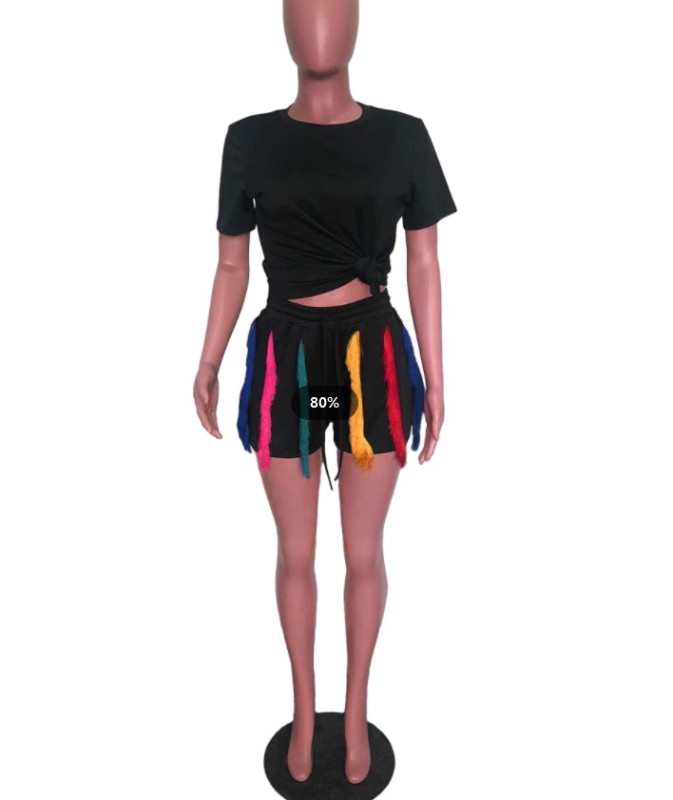 Women's short sleeve suit Fashion solid color shorts two-piece set
