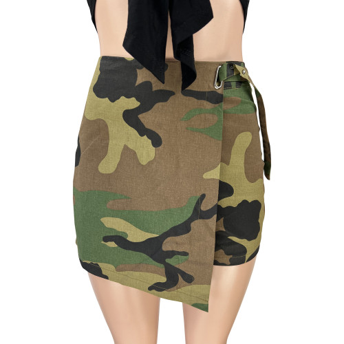 Fashion women's cross-border supply of camouflage irregular skirt pants