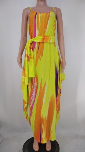Women's tie dyed multicolored printed suspender loose fitting dress