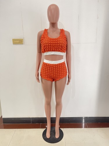 Casual popcorn fabric sleeveless two-piece set