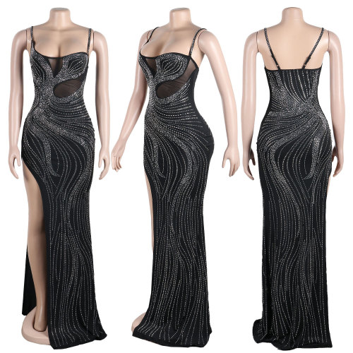 Sexy Hot Diamond Slim Slim Slim Strap Wrap Hip Split Dress