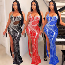 Sexy Hot Diamond Slim Slim Slim Strap Wrap Hip Split Dress