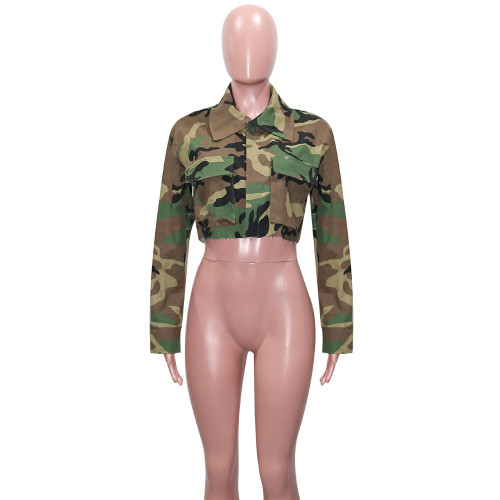 Camo Print Large Pocket Polo Short Coat
