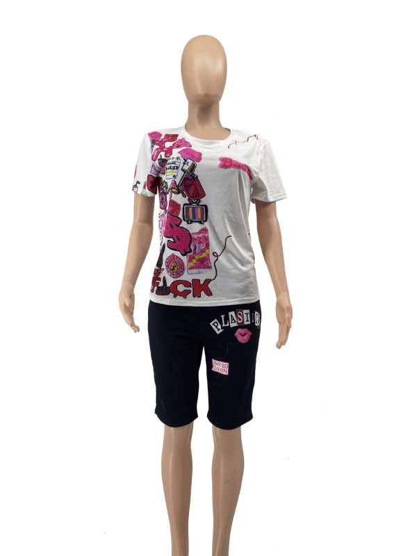 Fashion printed T-shirt shorts two-piece set