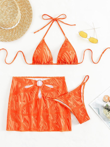 Sexy Print Lace Up Neck Split Swimwear 3PK Swimwear