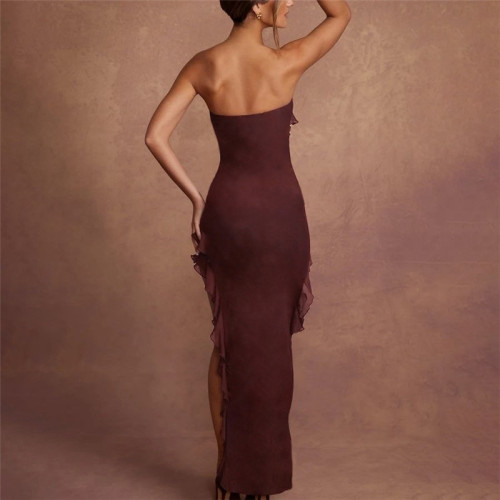 Fashion bra sexy open back split tassel style dress