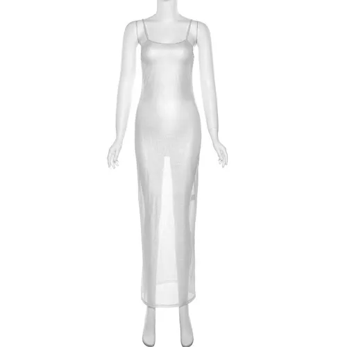 Fashion Spicy Girl Sexy Perspective Mesh Hot Silver Slim Fit Slim Dress