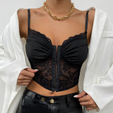 Sexy lace breasted pleated suspender vest