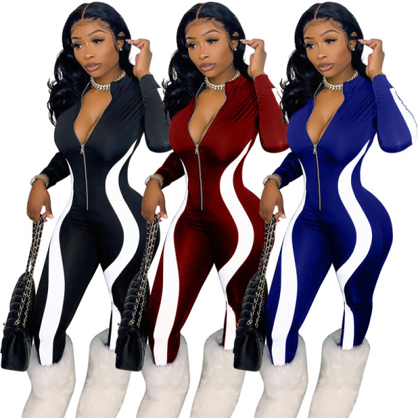 Color-blocking Irregular Stripe Casual Jumpsuit