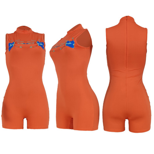 Slim Fit Fashion Round Neck Sleeveless Wrapped Hip Jumpsuit G68577