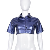 Lapel pocket navel exposed street fashion blouse