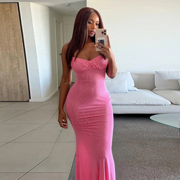 Mesh Breast Cup Strap Dress Sexy Perspective Slim Fit Spicy Girls Holiday Dress