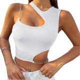 Women's T-shirt Small Tank Top Metal Chain Open Umbilical Top Women