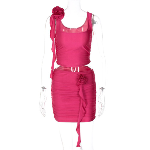 Versatile Solid Color Panel Decorative Tank Top Wrap Hip Short Set