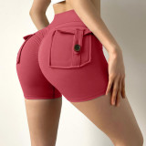 Honey Peach Hip Work Suit Tight Shorts Women's High Waist Elastic Hip Lift Button Yoga Pants Quick Dry Running Fitness Pants